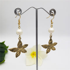 Carved Plumeria Flower Earrings Sustained With A Pearl In Different Styles And Colors