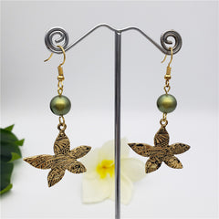 Carved Plumeria Flower Earrings Sustained With A Pearl In Different Styles And Colors