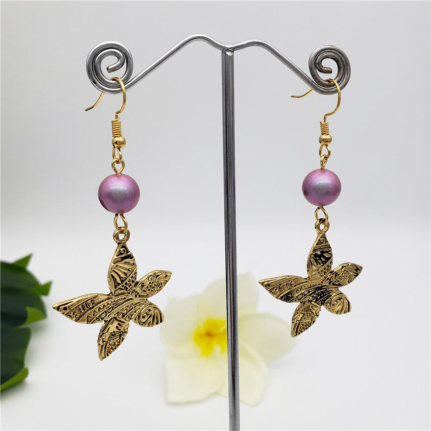 Carved Plumeria Flower Earrings Sustained With A Pearl In Different Styles And Colors