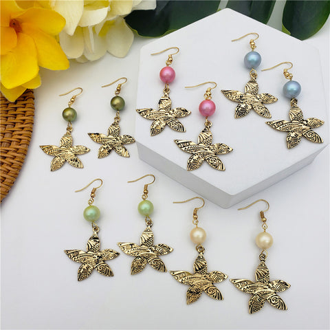 Carved Plumeria Flower Earrings Sustained With A Pearl In Different Styles And Colors