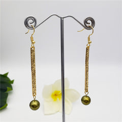 Carved Thin Bar Drop Earrings Sustained With A Pearl In Different Colors