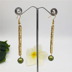 Carved Thin Bar Drop Earrings Sustained With A Pearl In Different Colors