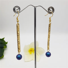 Carved Thin Bar Drop Earrings Sustained With A Pearl In Different Colors