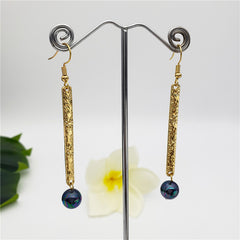 Carved Thin Bar Drop Earrings Sustained With A Pearl In Different Colors