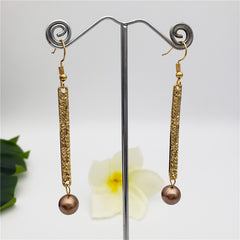 Carved Thin Bar Drop Earrings Sustained With A Pearl In Different Colors