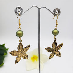 Carved Plumeria Flower Earrings Sustained With A Pearl In Different Styles And Colors