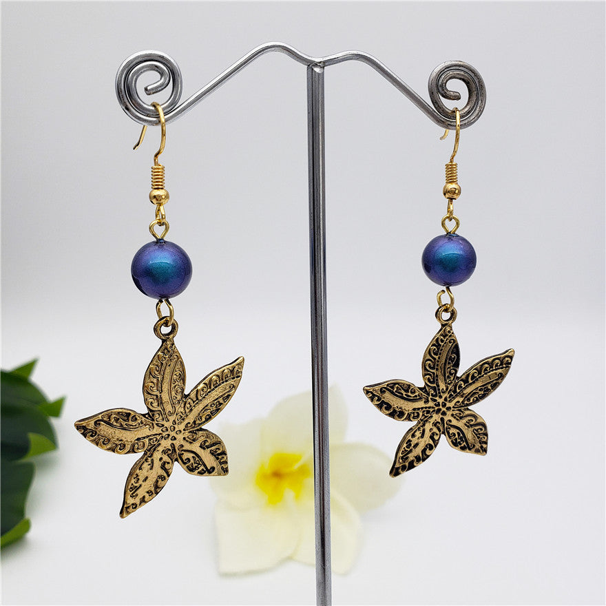 Carved Plumeria Flower Earrings Sustained With A Pearl In Different Styles And Colors