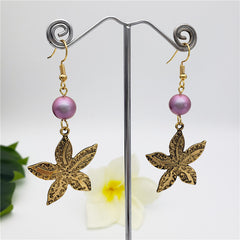 Carved Plumeria Flower Earrings Sustained With A Pearl In Different Styles And Colors