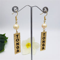 Carved Rectangle Bar Earrings With A Pearl In Different Styles And Colors