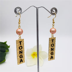 Carved Rectangle Bar Earrings With A Pearl In Different Styles And Colors