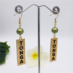 Carved Rectangle Bar Earrings With A Pearl In Different Styles And Colors