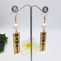 Carved Rectangle Bar Earrings With A Pearl In Different Styles And Colors