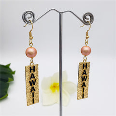 Carved Rectangle Bar Earrings With A Pearl In Different Styles And Colors