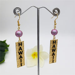 Carved Rectangle Bar Earrings With A Pearl In Different Styles And Colors