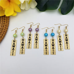 Carved Rectangle Bar Earrings With A Pearl In Different Styles And Colors