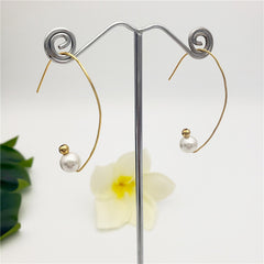 Light Silver Pearl Dangle Earrings With A Golden Bead