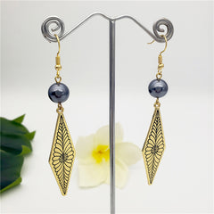 Diamond Shape Leaf Earrings In Silver/Gold Sustained With A Petrol Pearl