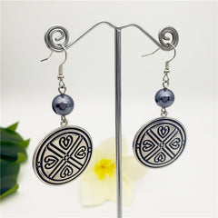 Hawaiian Round Rune Earrings In Silver/Gold Sustained With A Petrol Pearl