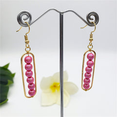 Rectangle Earrings With Pearls Drop In Different Colors