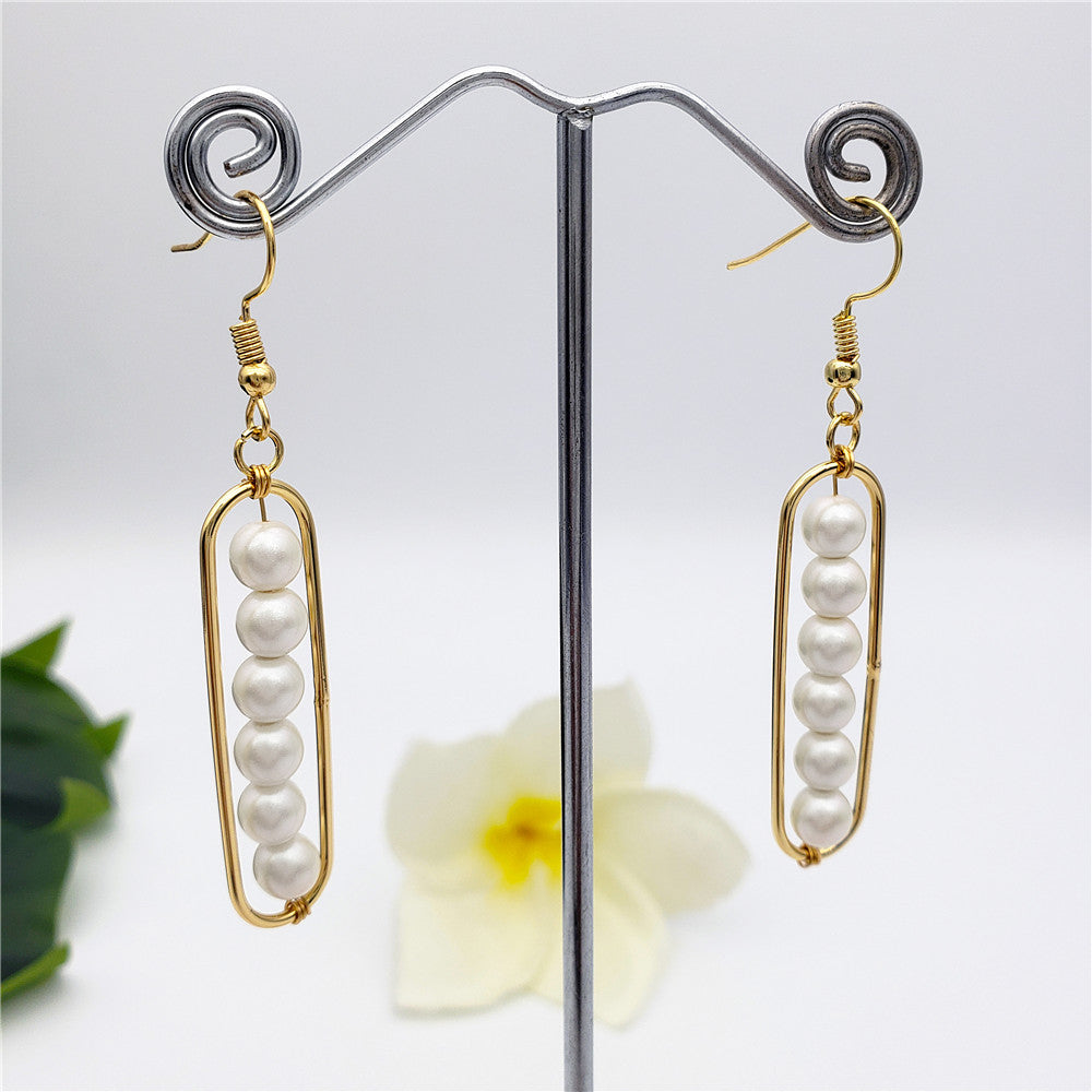 Rectangle Earrings With Pearls Drop In Different Colors