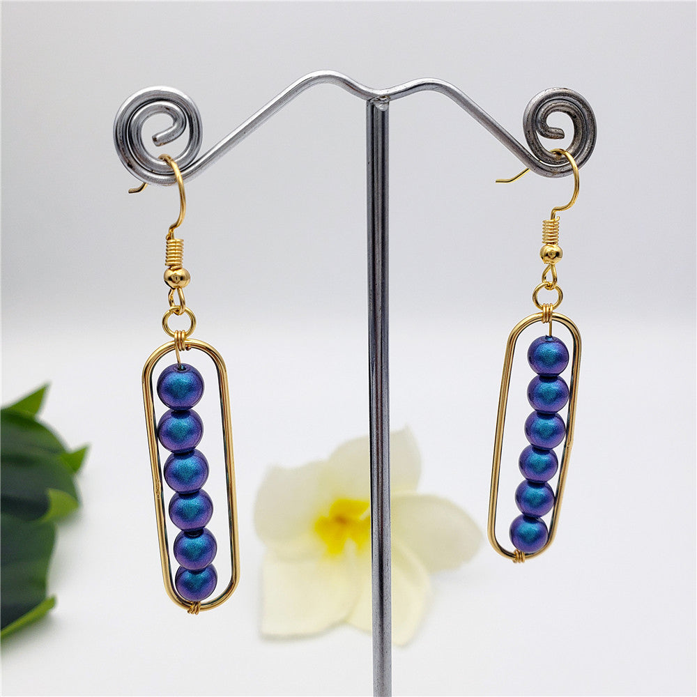 Rectangle Earrings With Pearls Drop In Different Colors