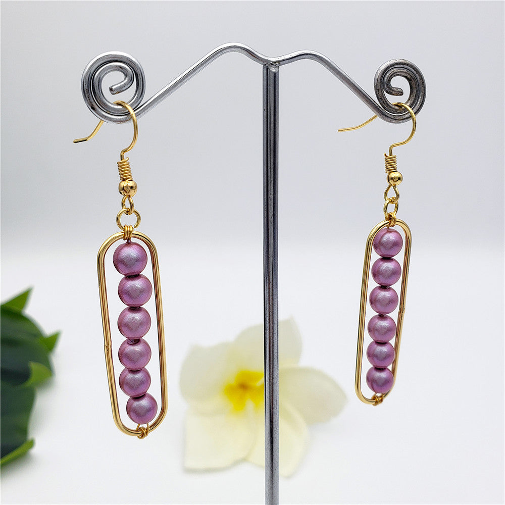 Rectangle Earrings With Pearls Drop In Different Colors