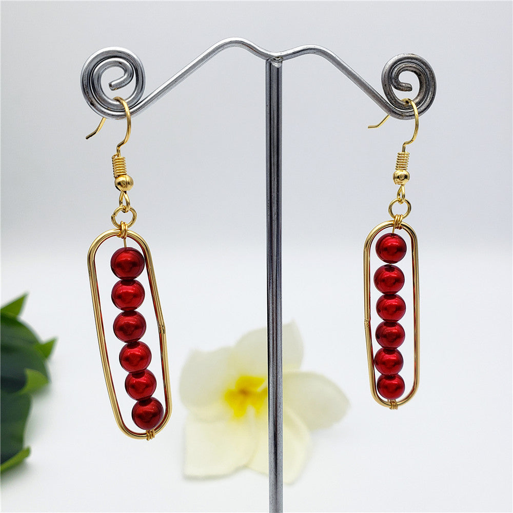 Rectangle Earrings With Pearls Drop In Different Colors