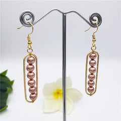 Rectangle Earrings With Pearls Drop In Different Colors