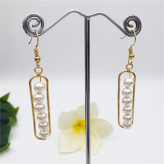 Rectangle Earrings With Pearls Drop In Different Colors