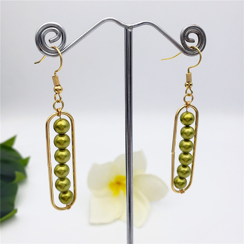 Rectangle Earrings With Pearls Drop In Different Colors