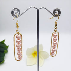 Rectangle Earrings With Pearls Drop In Different Colors