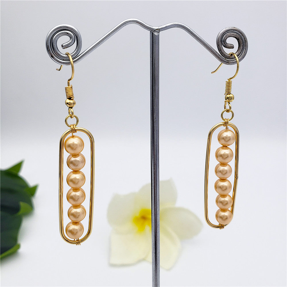 Rectangle Earrings With Pearls Drop In Different Colors