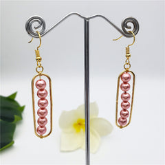 Rectangle Earrings With Pearls Drop In Different Colors