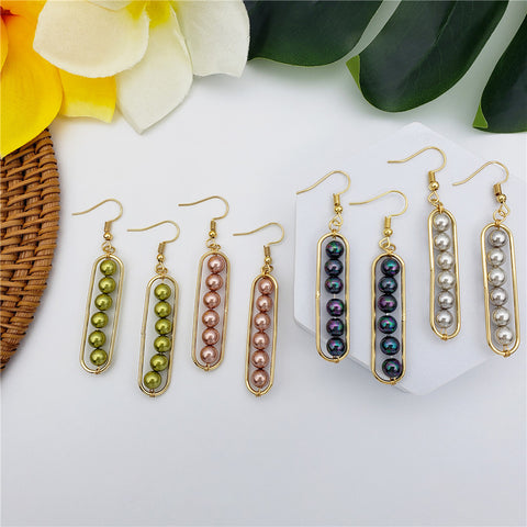 Rectangle Earrings With Pearls Drop In Different Colors