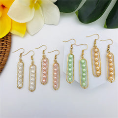 Rectangle Earrings With Pearls Drop In Different Colors