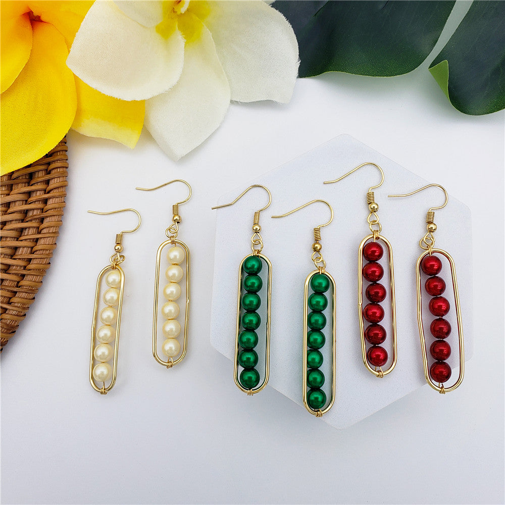 Rectangle Earrings With Pearls Drop In Different Colors