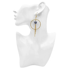 Eye Of The Moon Round Dangling Earrings Sustained With A Petrol Pearl And Chain Drops