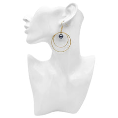 Double Moon Earrings Sustained With A Petrol Pearl