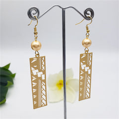 Hawaiian Geometric Carved Rectangle Earrings Sustained With A Pearl in Different Colors