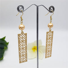 Hawaiian Botanical Carved Rectangle Earrings Sustained With A Pearl in Different Colors