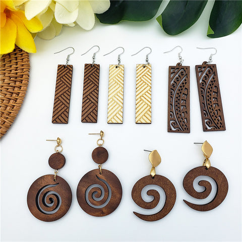 Hawaiian Wooden Earrings In Different Styles And Colors