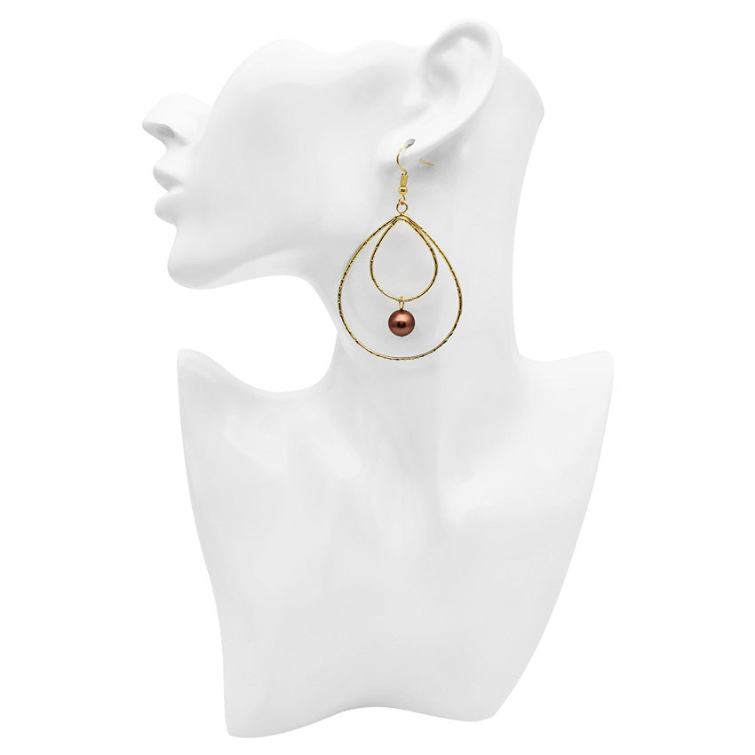 Double Teardrop Earrings With A Pearl In Different Colors