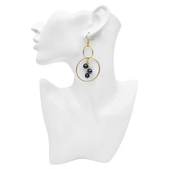 Double Round Hook Earrings With Chain Of Pearls In Different Colors