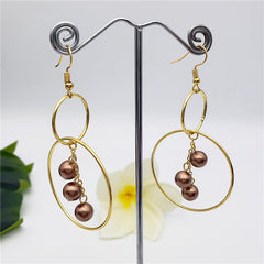 Double Round Hook Earrings With Chain Of Pearls In Different Colors