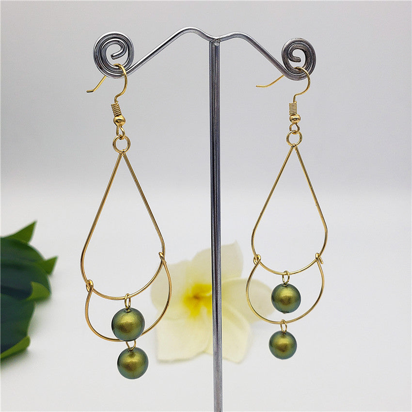 Double Teardrop Long Earrings Sustained With Pearls In Different Colors