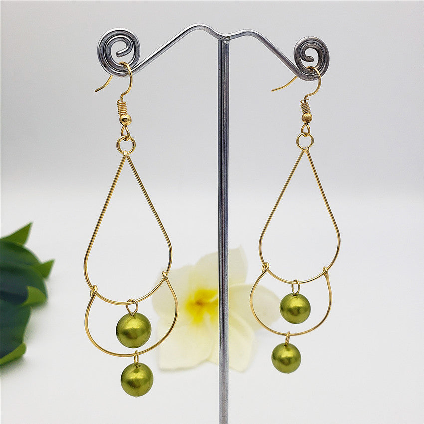 Double Teardrop Long Earrings Sustained With Pearls In Different Colors