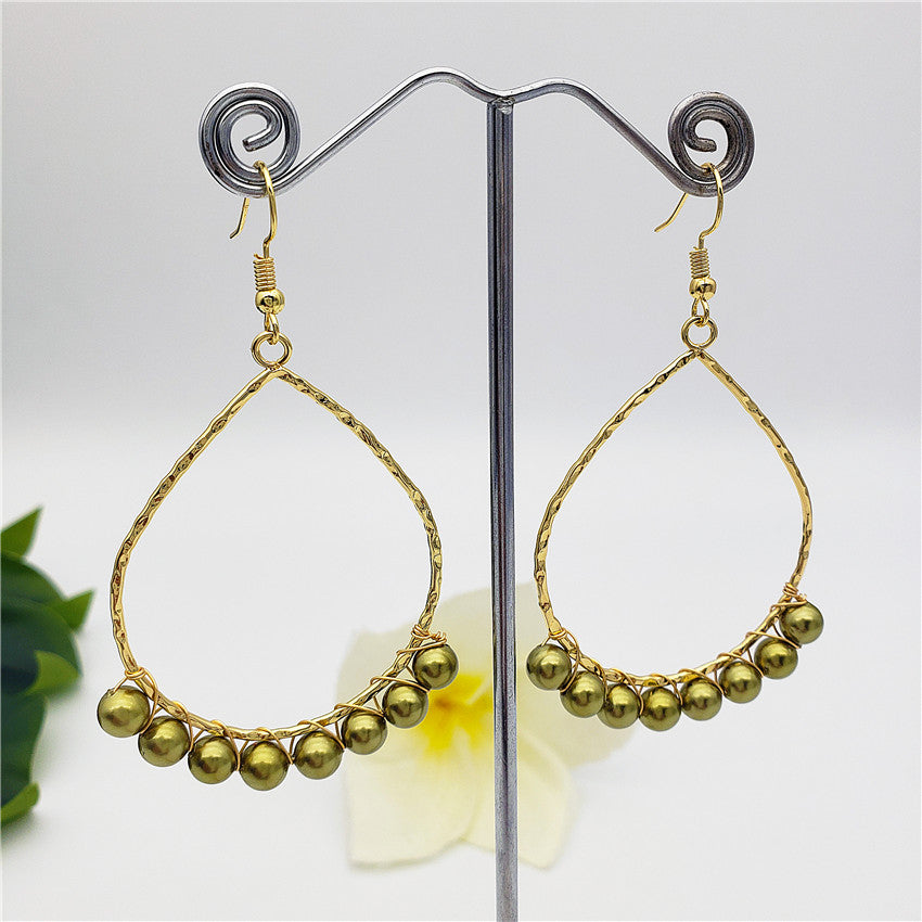 Teardrop Hoop Earrings Attached With Pearls In Different Colors