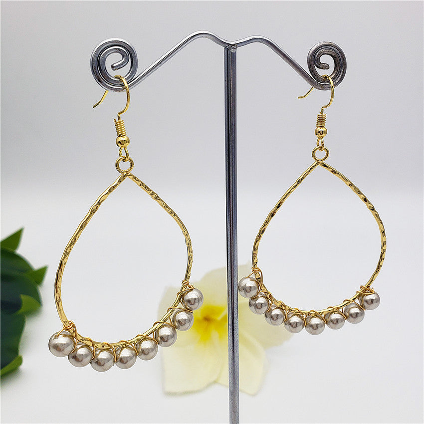 Teardrop Hoop Earrings Attached With Pearls In Different Colors