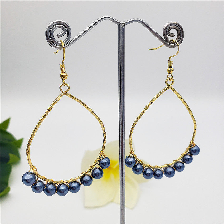 Teardrop Hoop Earrings Attached With Pearls In Different Colors