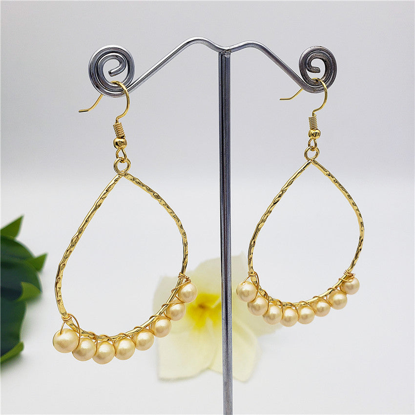 Teardrop Hoop Earrings Attached With Pearls In Different Colors